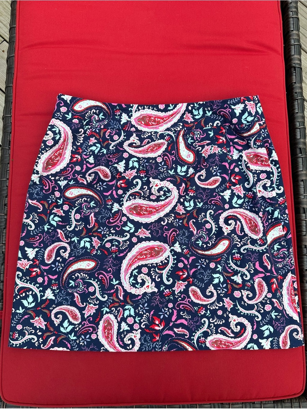 Talbots Navy Paisley Print Skirt with Pink and White Accents